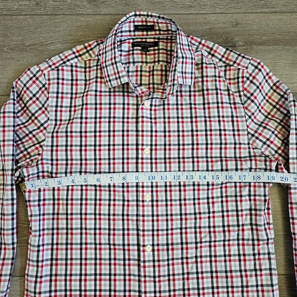 Mens Banana Republic Grant Fit Non-Iron Cotton Medium Plaid Lot of 2 Dress Shirt